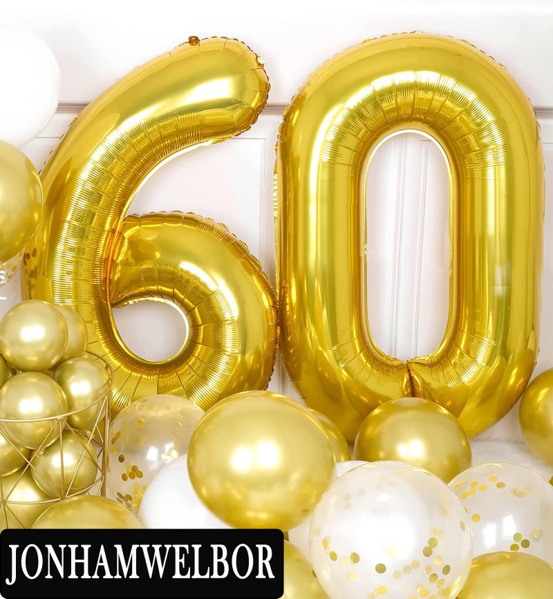 Jonhamwelbor 60 Number Balloons Gold Big Giant Jumbo Number 60 Foil Mylar Balloons for 60th Women Men Birthday Party Supplies 60 Anniversary Events Decorations - Image 4